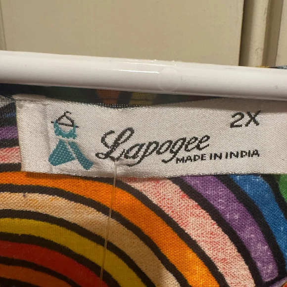 Lapogee Women’s Rainbow Colorful Short Ruffle Sleeve Plus Size Dress Sz 2X - Picture 6 of 11